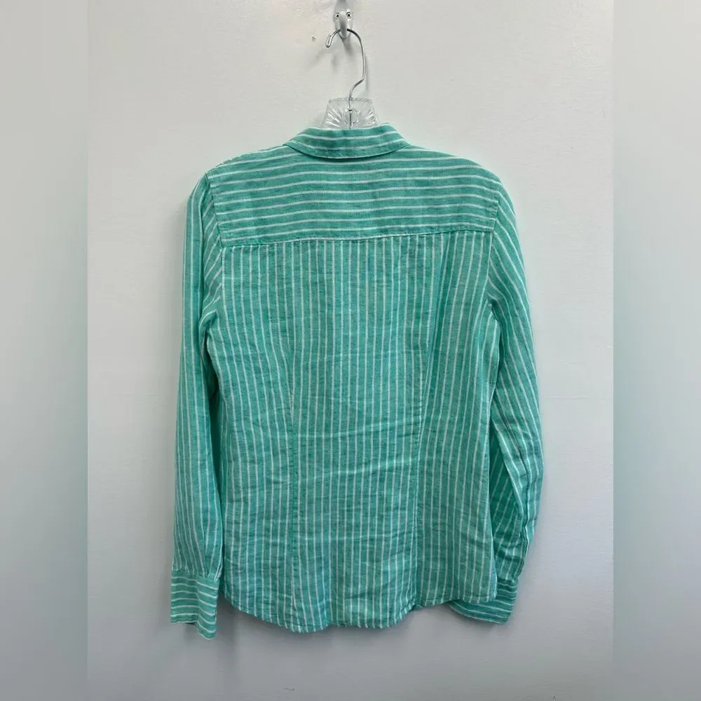 Baird McNutt J. Crew Green Striped Irish Linen Shirt Perfect Fit Size 4T - Picture 8 of 8
